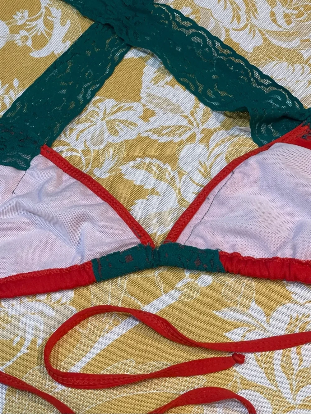 Red & Green Lace Halter Bikini Set - Women Intimates & Sleepwear